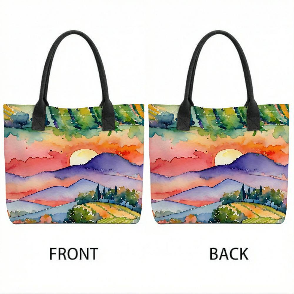 Watercolor Landscape Tote Bag Fashion Large Capacity Casual Shoulder Bag for Daily Use