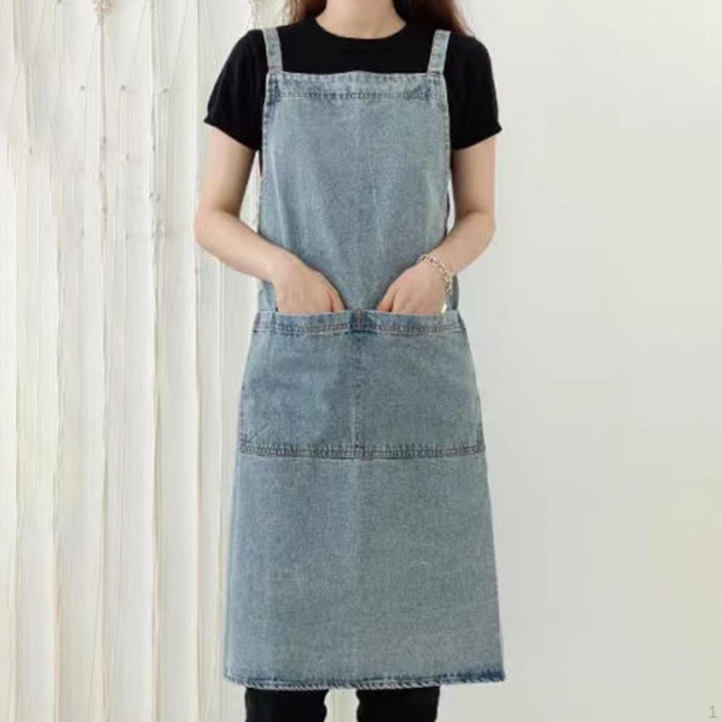 Denim Canvas Apron Kitchen Chef Work for Restaurant Hairdressing Baking