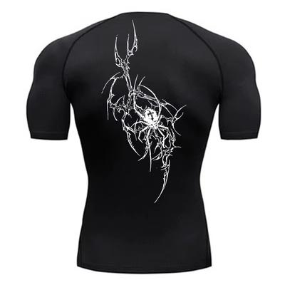 Spider Print Short Sleeve Compression Shirts for Men Summer Athletic Quick Dry T-shirts Gym Workout Running Tees Tops RL00227