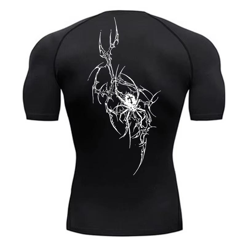 Spider Print Short Sleeve Compression Shirts for Men Summer Athletic Quick Dry T-shirts Gym Workout Running Tees Tops  RL00227