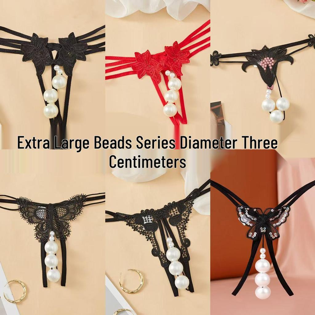 Women's Extra Large Pearl Massage Crotchless Temptation Thong