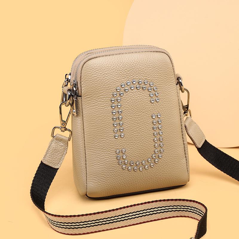 Genuine Leather Women'S Bag, Mobile Phone Bag, First Layer Cowhide Fashion Single Shoulder Crossbody Small Square Bag, Double Layer Change.