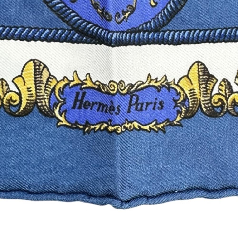 Hermes Carree42 Scarf LVDOVICVS MAGNVS Louis XIV Straddling a White Horse Silk Women Used