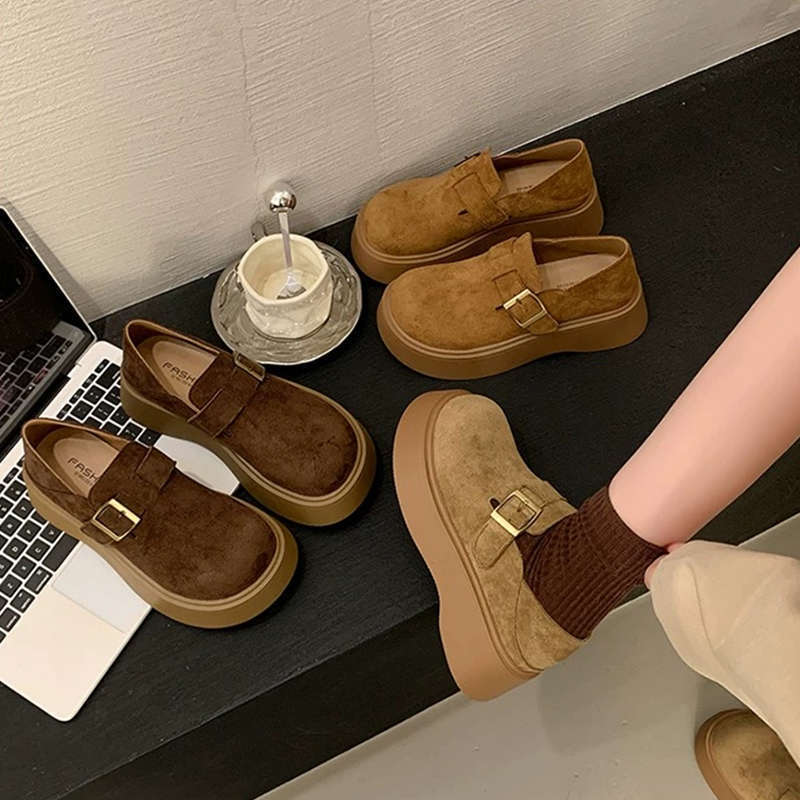 Thick-soled Heightening Single Shoes All-inclusive Boken Fishing Loafers Women's 2025 Spring New Retro Maillard Boken Shoes