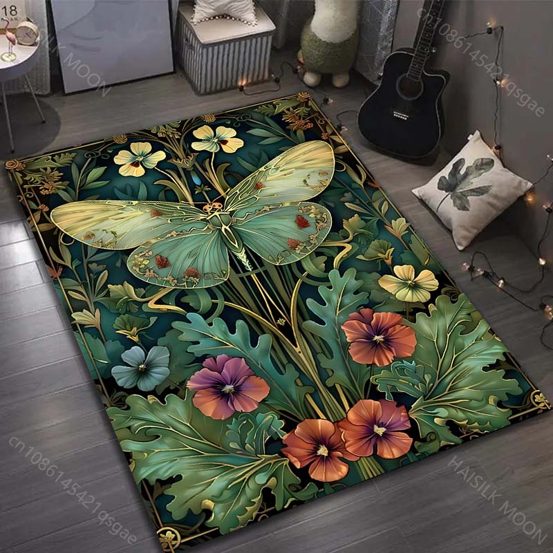 Moths and Flowers Print Carpet for Bedroom Living Room Bedside Sofa Floor Mat Modern Home Decor Area Rug Fast Shipping