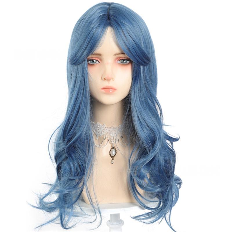 

Синтетические синие костюмные парики для женщин, девушек, детей, парики на Хэллоуин, длинные волосы, кудрявые, волнистые, Descend, косплей, аниме, кино, мюзиклы, парик