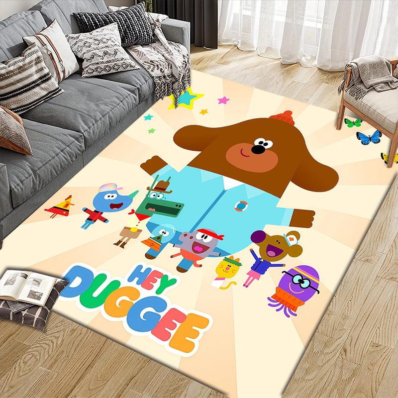 Hey Duggee Flannel Pattern Square Carpet,Area Rug,Carpet Rug for Living Room Bedroom Sofa Playroom Decor,Non-slip Floor Mat