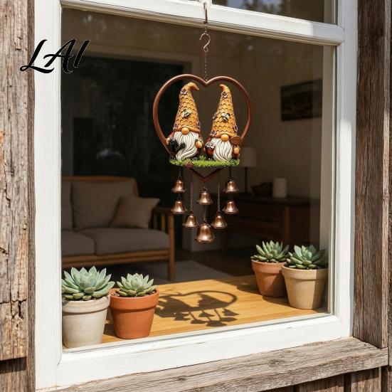 Heart Shaped Sun Catcher Heart-Shaped Couple Wind Chime Honeybee Gnome & Red Bird Outdoor Hanging Decor Bee Ornament Love Suncatcher for Patio Porch