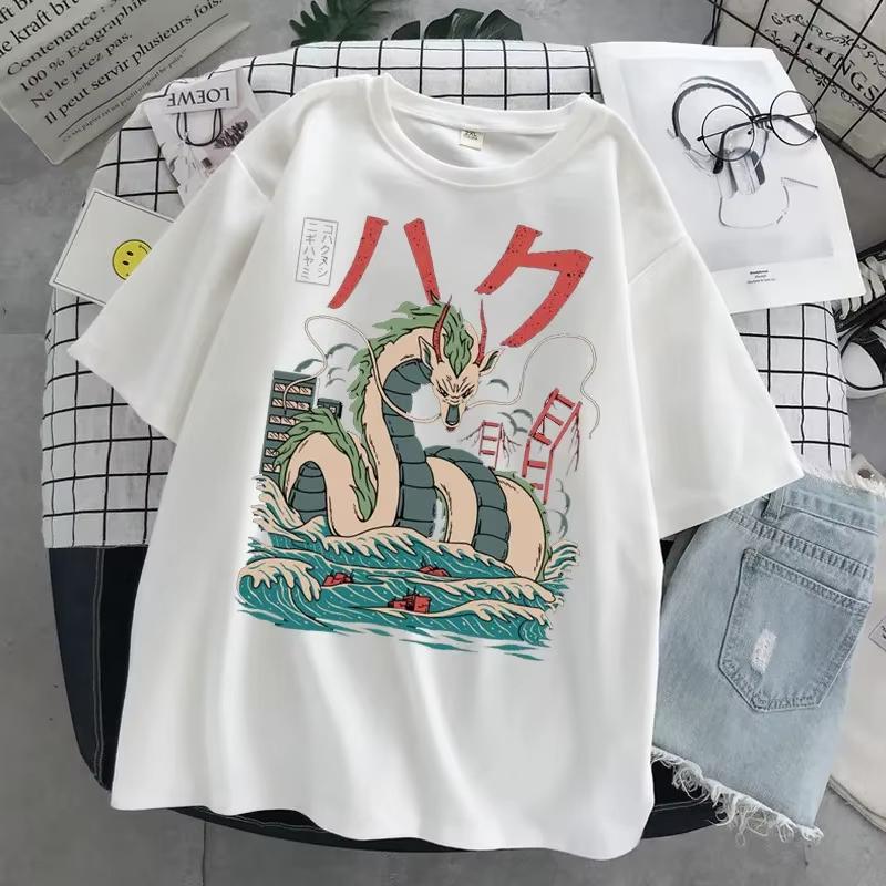 Hayao Miyazaki Anime Series Totoro Printed Men's and Women's Casual Loose Round Neck Short Sleeves Harajuku Anime Tshirt