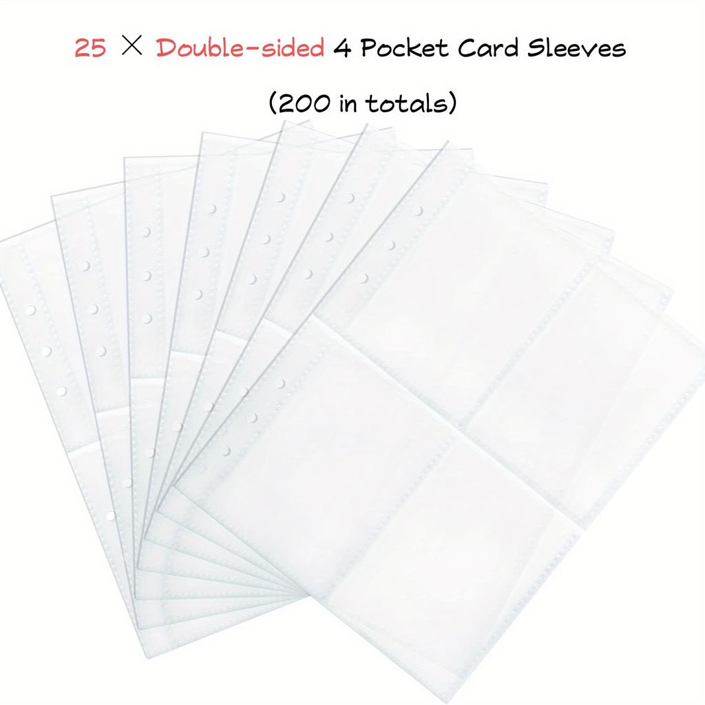 4 Pockets Top Loading Card Sleeves (200 Pockets) – Double-Sided Page Protector for 6 Ring Binder, Holds 2.7"x3.7" Cards: Kpop Photocard, Game