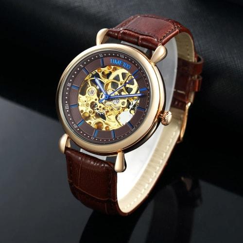 TIME100 Men's Mechanical Watch, Waterproof Skeleton Wristwatch, Easy-to-Read Analog Display, Stylish for Business, Yellow