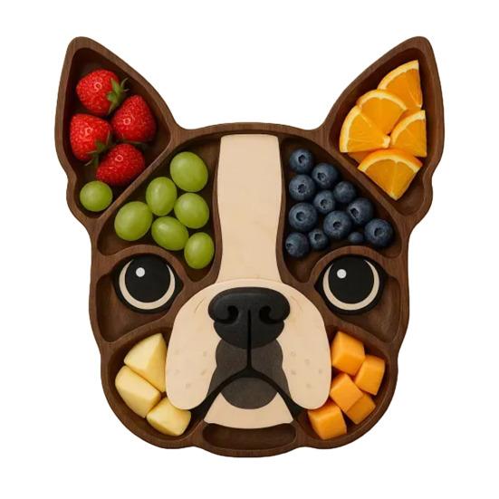 Patera na wędliny z przegródkami, taca na przystawki z motywem psa na ser, mięso i przekąski, deska do serwowania z psią twarzą na przyjęcia i pikniki