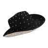 Vacation Cowboy Hat Panama Hat Crystal Brim Hat Rhinestones Hand Beading Crystal for Carnivals Music Festival