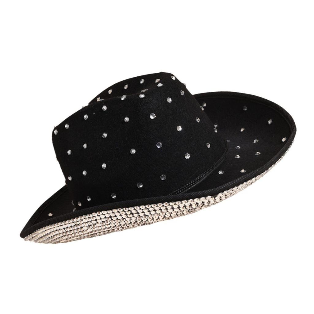 Vacation Cowboy Hat Panama Hat Crystal Brim Hat Rhinestones Hand Beading Crystal for Carnivals Music Festival