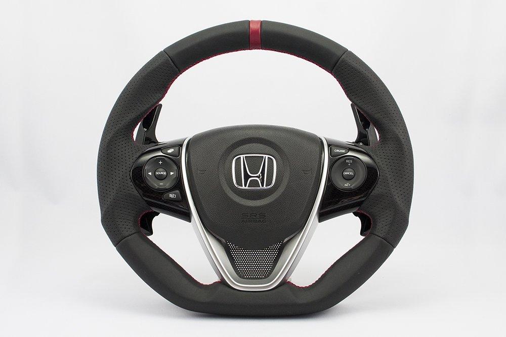 KENSTYLE Original Steering Wheel HB02 for Honda S660 Black Leather with Red Line (JW5) (Red Stitching)