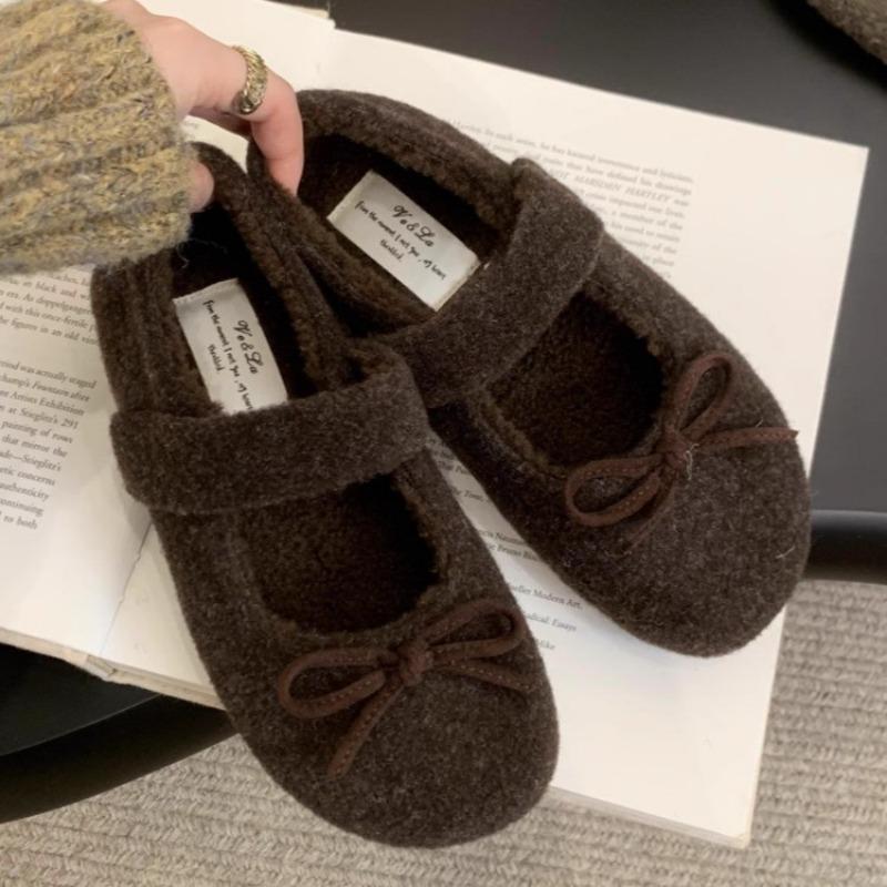 Women's Flat Shoes Spring New Round Head Shallow Mouth Butterfly Suede Non-slip Wear-resistant Low-top Shoes