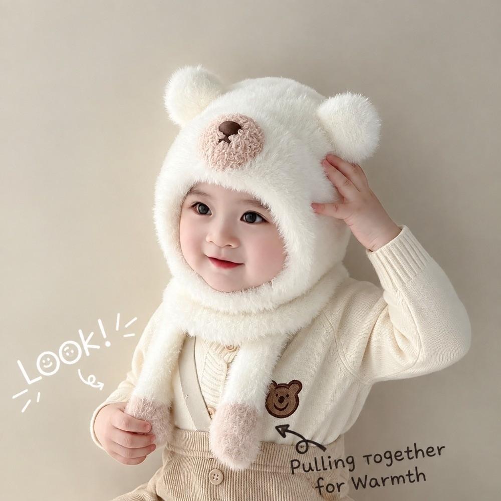 Polyester Fleece Lined 2-6 Years Bear Hat Scarf Set Kids Hat Scarf Set Cold Weather Wear