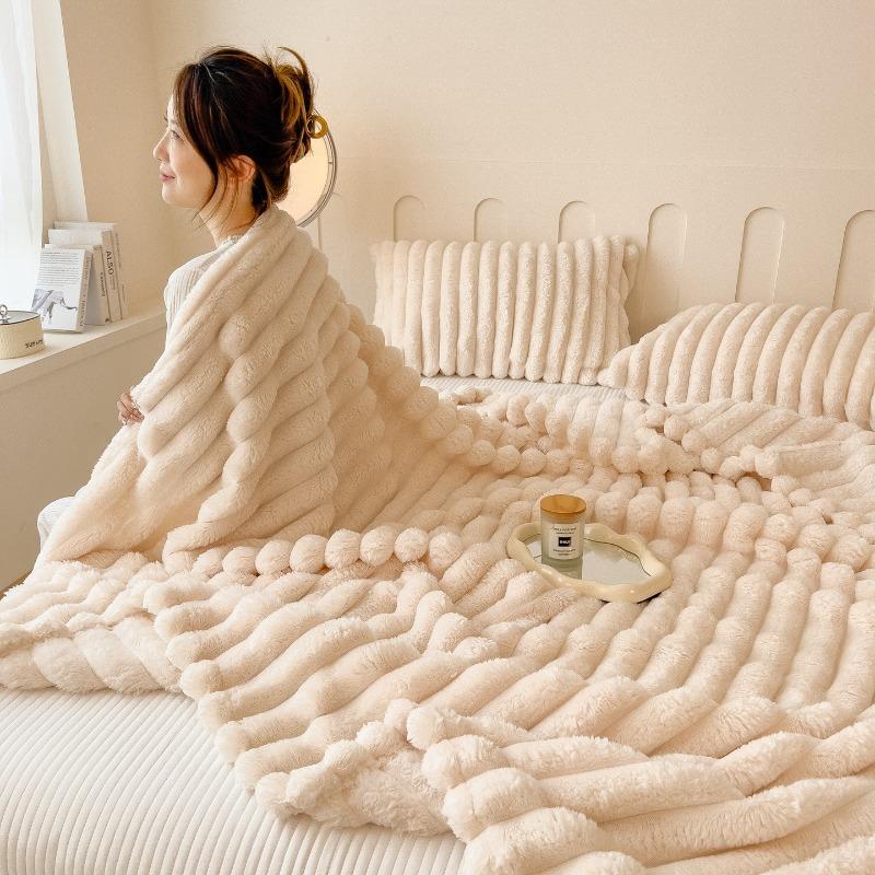 Solid Color Imitate Rabbit Plush Blanket Winter Thick Soft Warm Multifunctional Blanket High Weight Flannel Office Sofa Nap Blanket