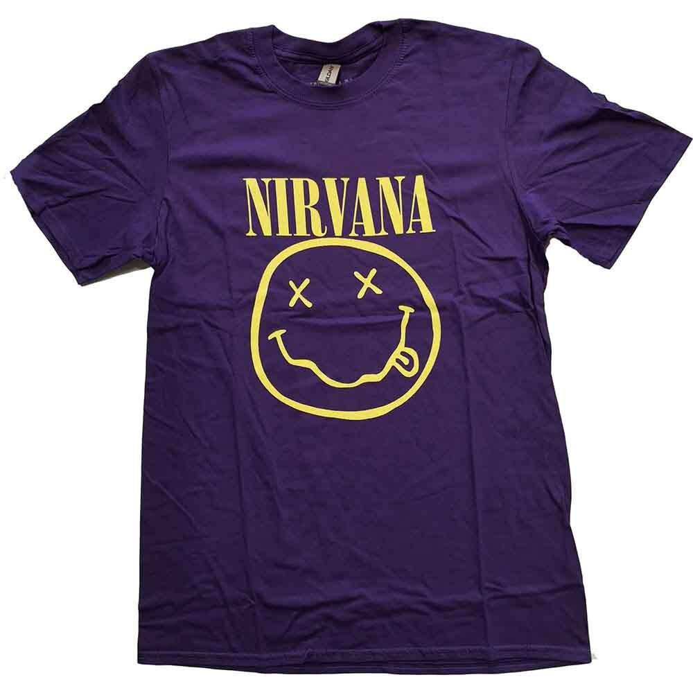 

Nirvana Yellow Happy Face T-Shirt Purple New Unisex T-Shirt XXXL