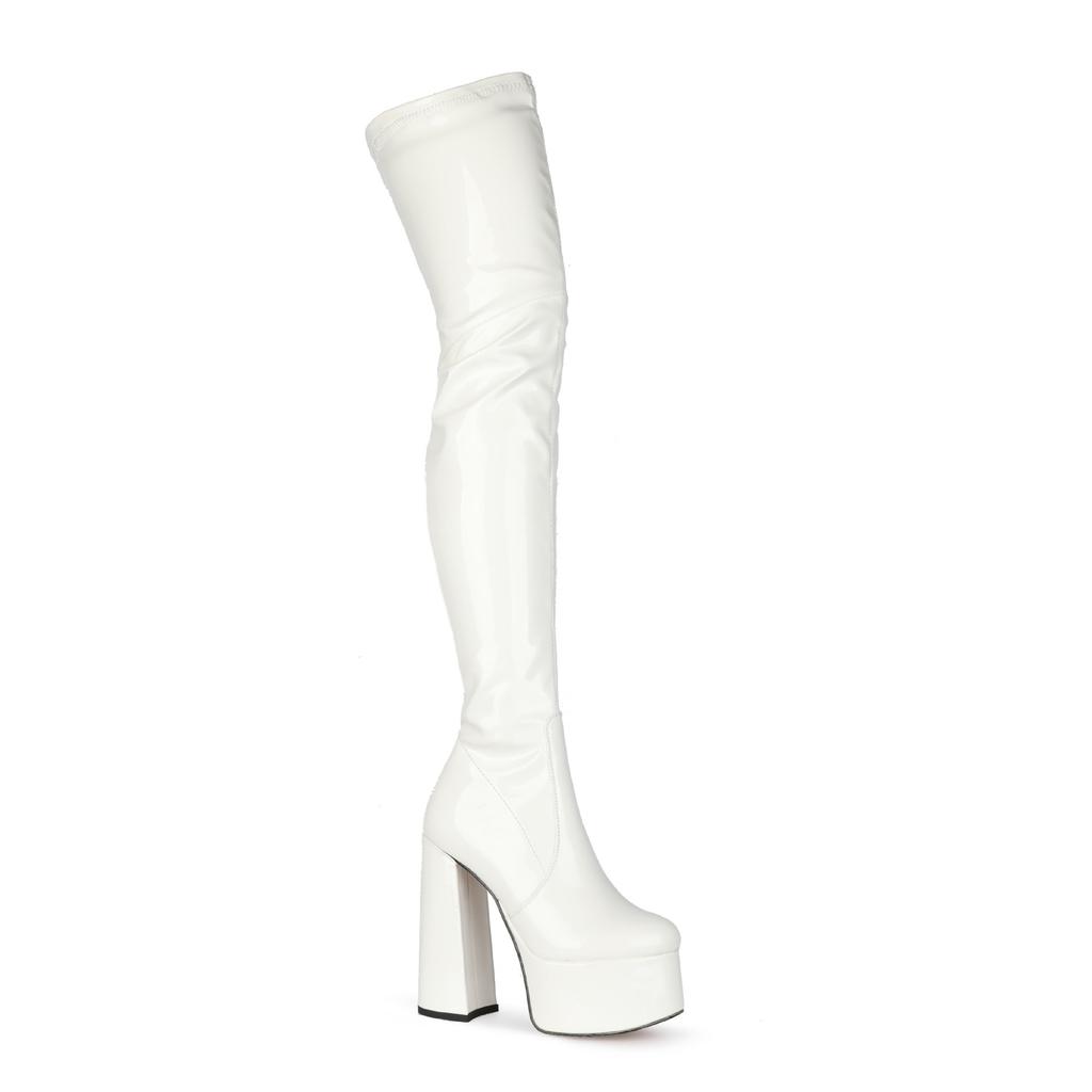 Nightclub Women Thigh High Boots Glisten Patent Leather High Platform Boots Sexy Solid Color High Heels Shoes Women's High Boots