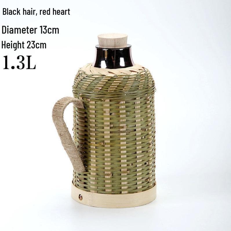 

Bamboo Woven Insulated Thermos Flask - Traditional Hot Water Bottle for Tea or Boiling Water.