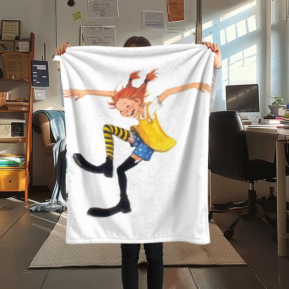 1PC Pippi Longstocking Print Flannel Blanket, High Quality Comfortable for All Seasons, Home Decor, Warmth and Comfort, Perfect for Christmas Gifts115