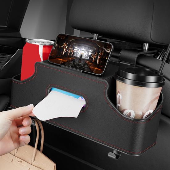 

Органайзер на спинку сидіння автомобіля з 2 підсклянниками та коробкою для серветок Водонепроникна штучна шкіра Автомобільна стійка для зберігання бежевий