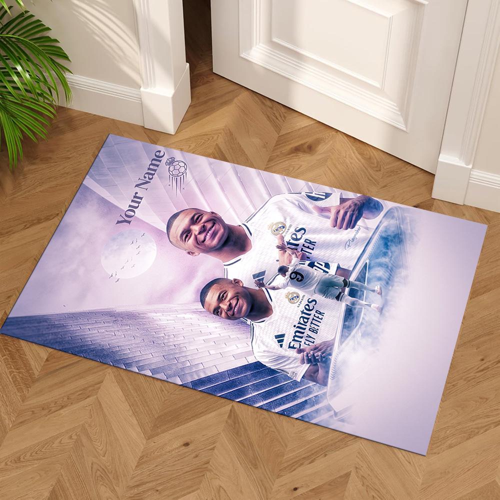 Mbappé Customized Name Floor Rug Office Rug Design for Outdoor Kitchen Balcony Playrooms Antislip Carpet Decorate Offices Birthday/Christmas Gift