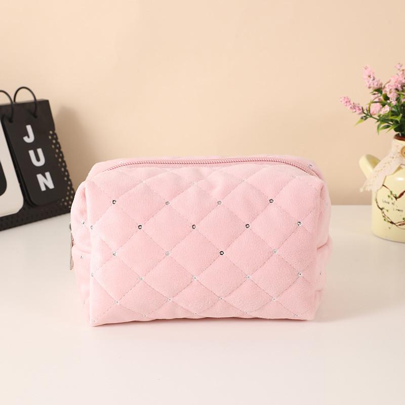 Cotton Quilted Makeup Bag With Large Capacity For Students And Girls
