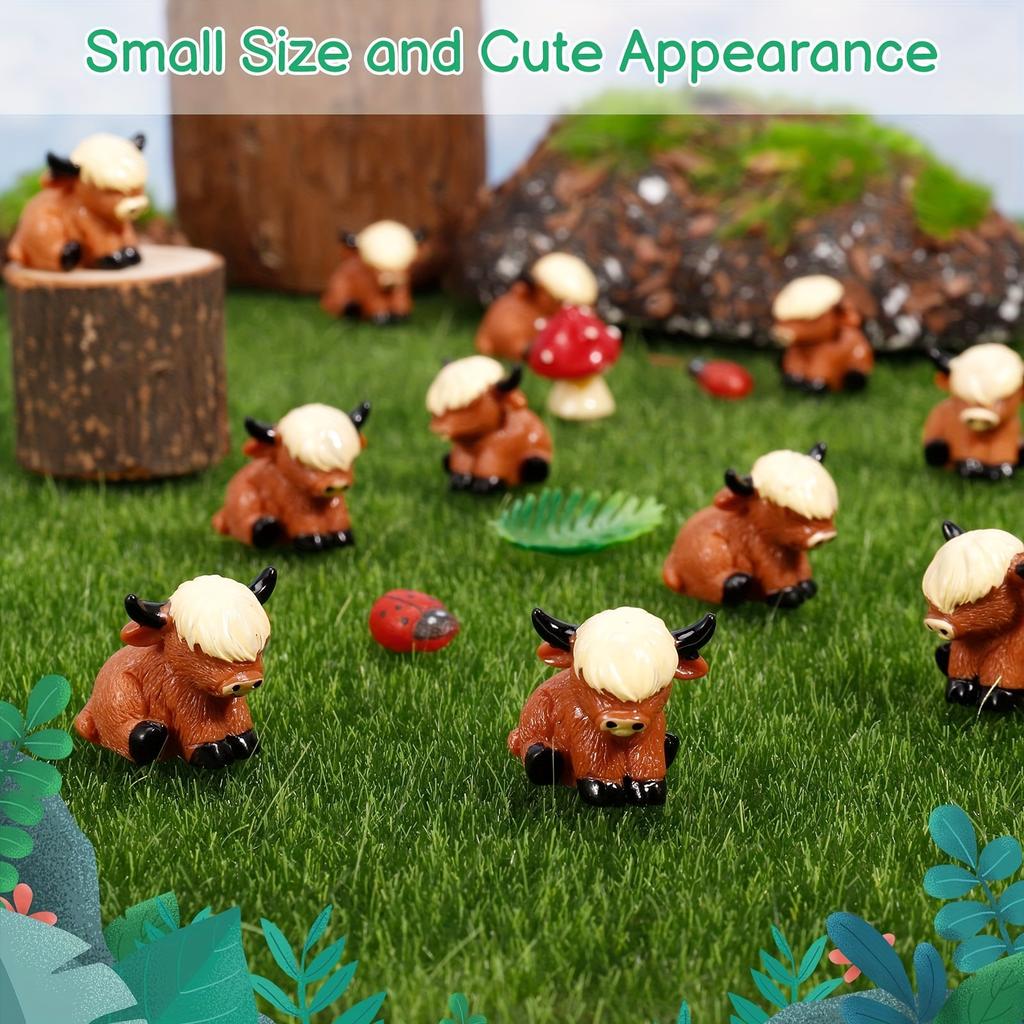 20Pcs Charming Mini Highland Cow Figurines Cute Resin Animal Sculptures For Diy Crafts Dollhouse Garden For Room Decor