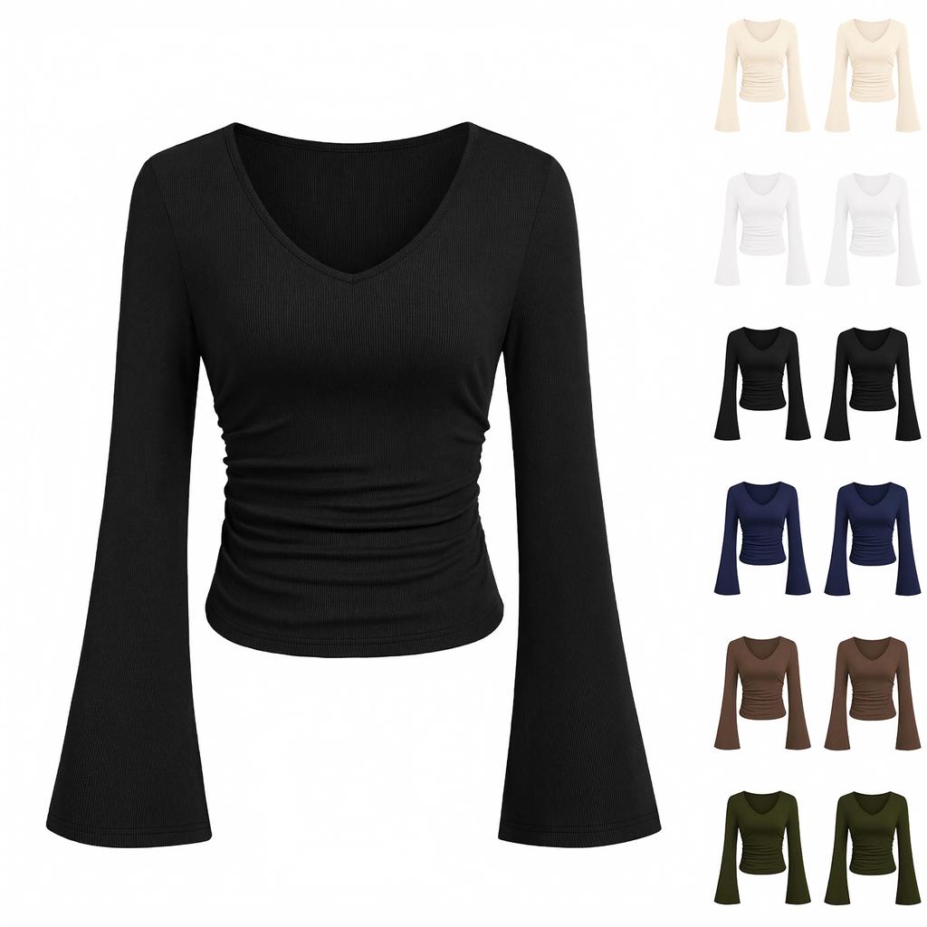 Women's Casual V-Neck Long Sleeve Top, Fashion Blouse for Daily Wear and Work