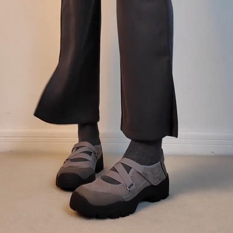 Spot version~ Retro lightweight sports casual shoes women's cross with round head suede thick sole comfortable Mary Jane single shoes