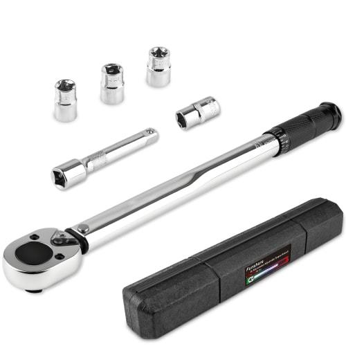 Funshare Preset Torque Wrench Set for Car Tire Changes, 4/17/19/21mm Sockets, 12.7mm (1/2") Drive, 28-210Nm Range, Includes Ratchet and Extension Bar