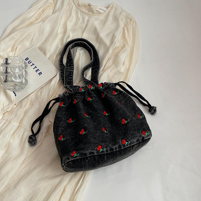 Women's Crossbody Bag Cherry Embroidery Shoulder Bag Commuter Small Tote Bag