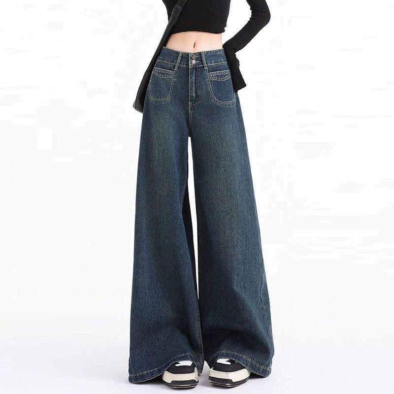 Autumn/Winter 2025 Velvet-Enhanced High-Waist Straight Leg Wide Jeans
