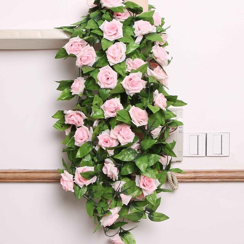 2.4m Enredadera de Flores de Rosa de Seda Artificial en Floración Hiedra Decoración para el Hogar y Bodas