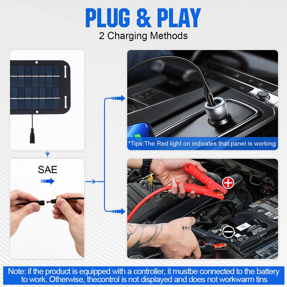 Set 30W Solar Panel 12V Trickle Charger Battery Charger Kit With Double-Headed Clip And USB Female Cable Maintainer Boat Car RV