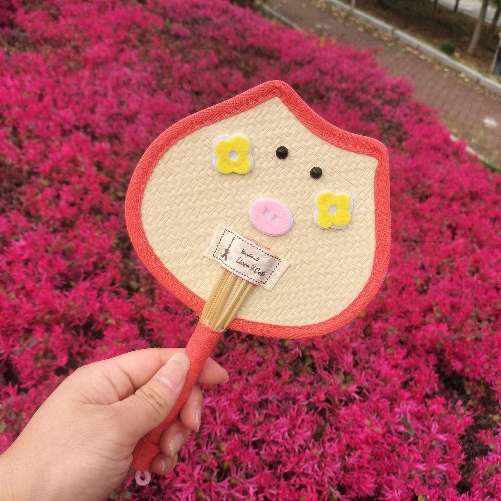 Handmade Straw Woven Fans Decorative Hand Cranked Fan Lightweight Cute Summer Fan Home Decoration