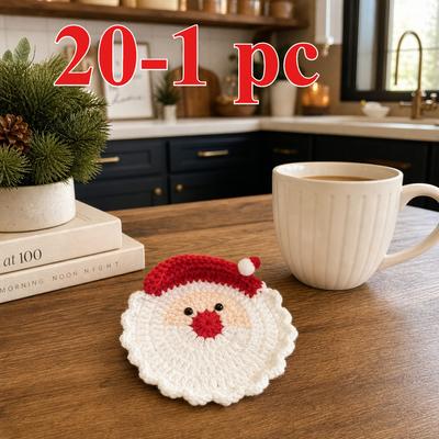 20-1 Stück Handgehäkelter Weihnachtsmann-Untersetzer, Fertige Gestrickte Weihnachts-Tassenunterlage Kreatives Feiertagsgeschenk Tischschalenunterlage