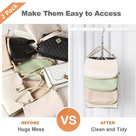 TOPIA HANGER Purse Hanger Organizer for Closet, 2-Pack Handbag Organizer Hanger, 360°Swivel Metal Purse Hooks, Bag Rack, Belt Organizer, Tie Rack,
