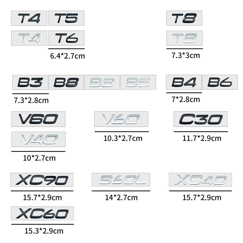 3D Car Styling Chrome Metal Black Silver Sticker Tail Emblem Rear Decal Letter Logo For Volvo T4 T5 T6 T8 B3 B4 B6 B8 V40 XC60