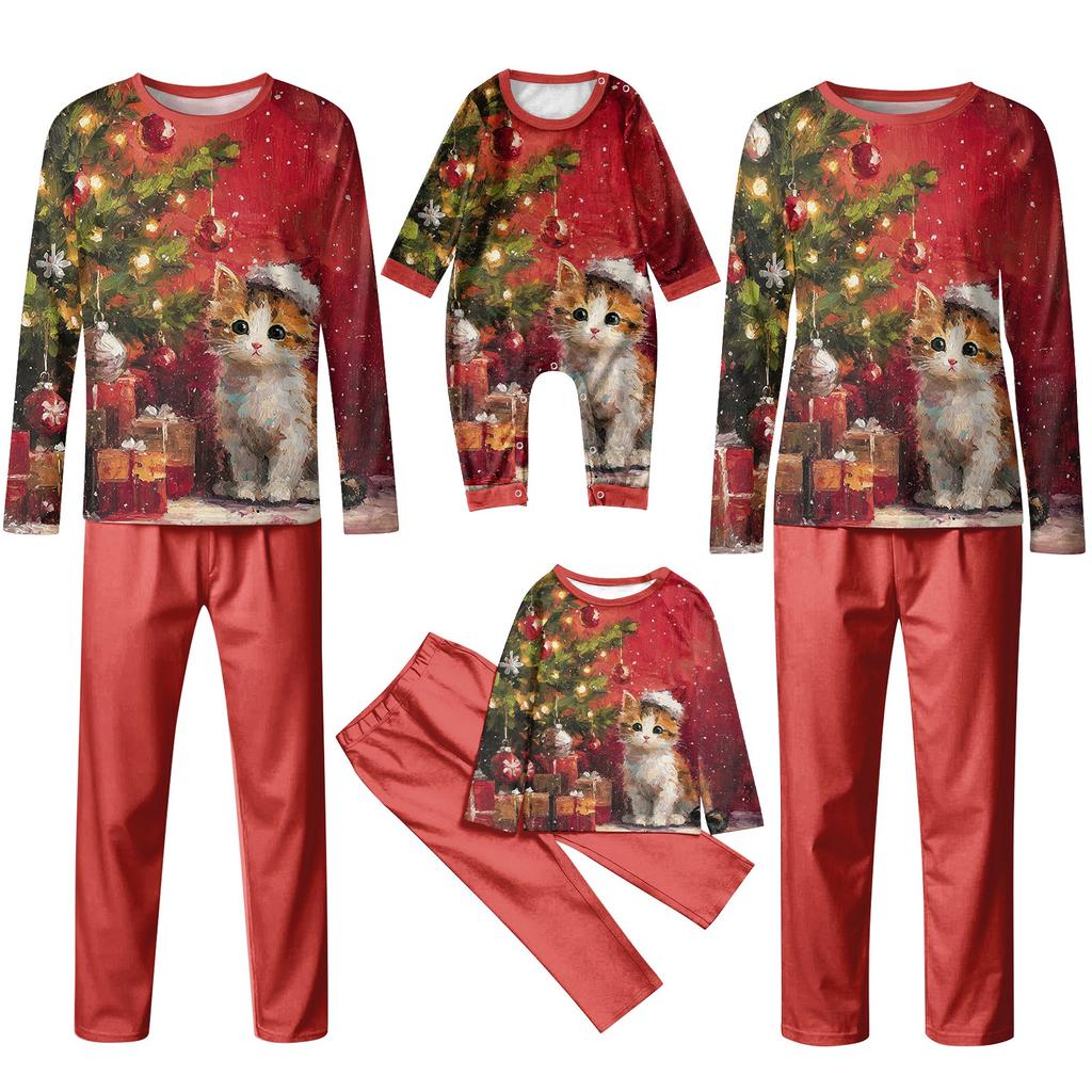 Family Casual Comfortable Long Sleeved Long Pants Christmas Printed Parent-child Set