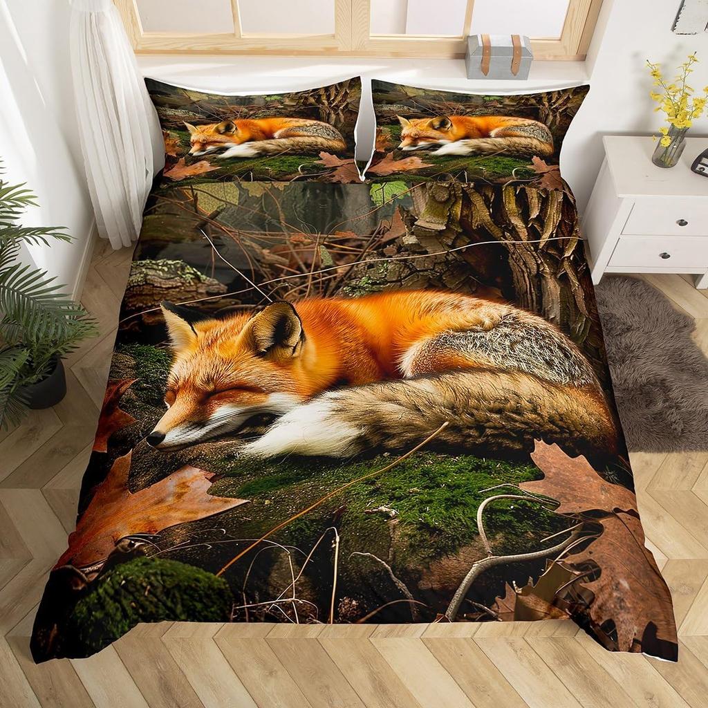 Comforter Kids Fox Twin Size Microfiber Wild Animal Bedding Set Orange Fox Comforter For Child Girls Teen Bedroom Decor