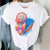 Damen-T-Shirt mit Aquarell-Traumfeder-Druck, lässiges T-Shirt, modische Kleidung, Cartoon-Druck, Damenbekleidung, grafisches Kurzarm-T-Shirt