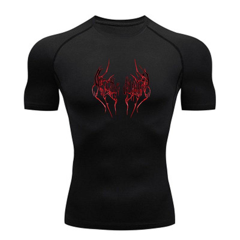 Men's Compression Fitness Sports T-Shirt, Blood Red Thorn Death Metal Print Quick Dry Stretchy Athletic Top for Workout Running Gym Training