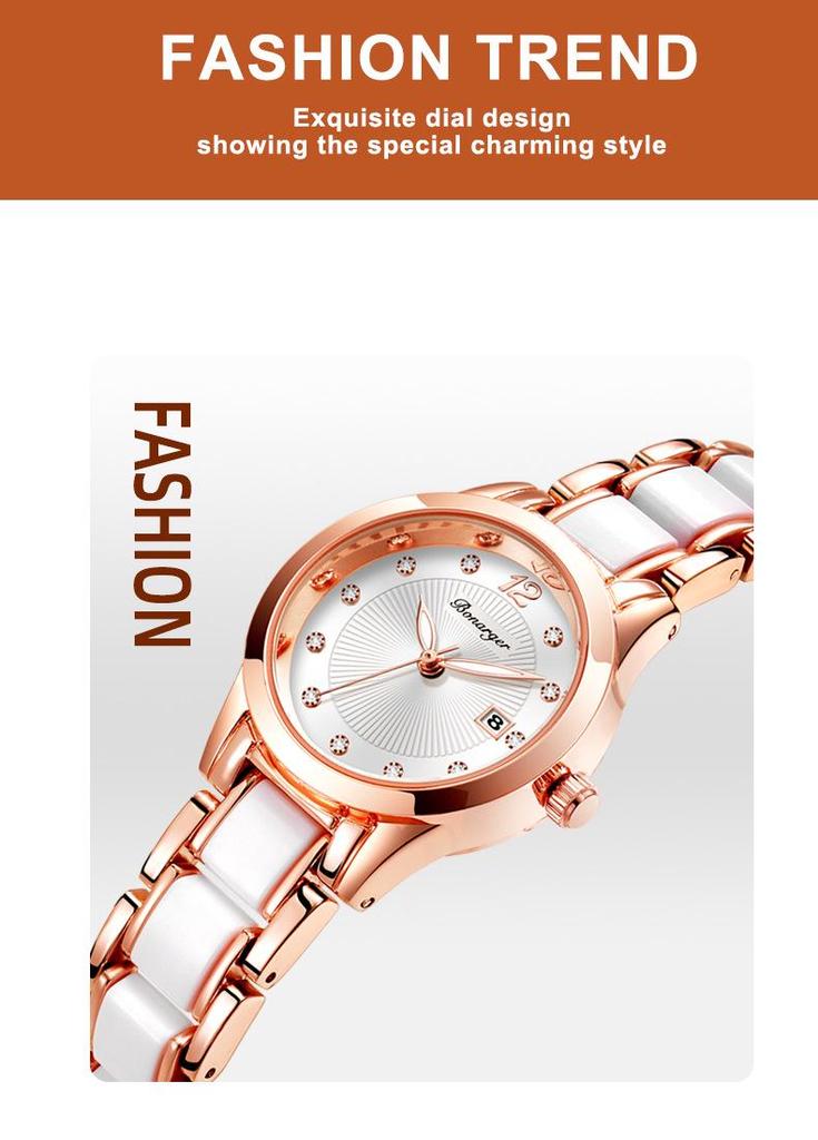 Trendy Women's Waterproof Ceramic Watch - Simple and Fashionable Design