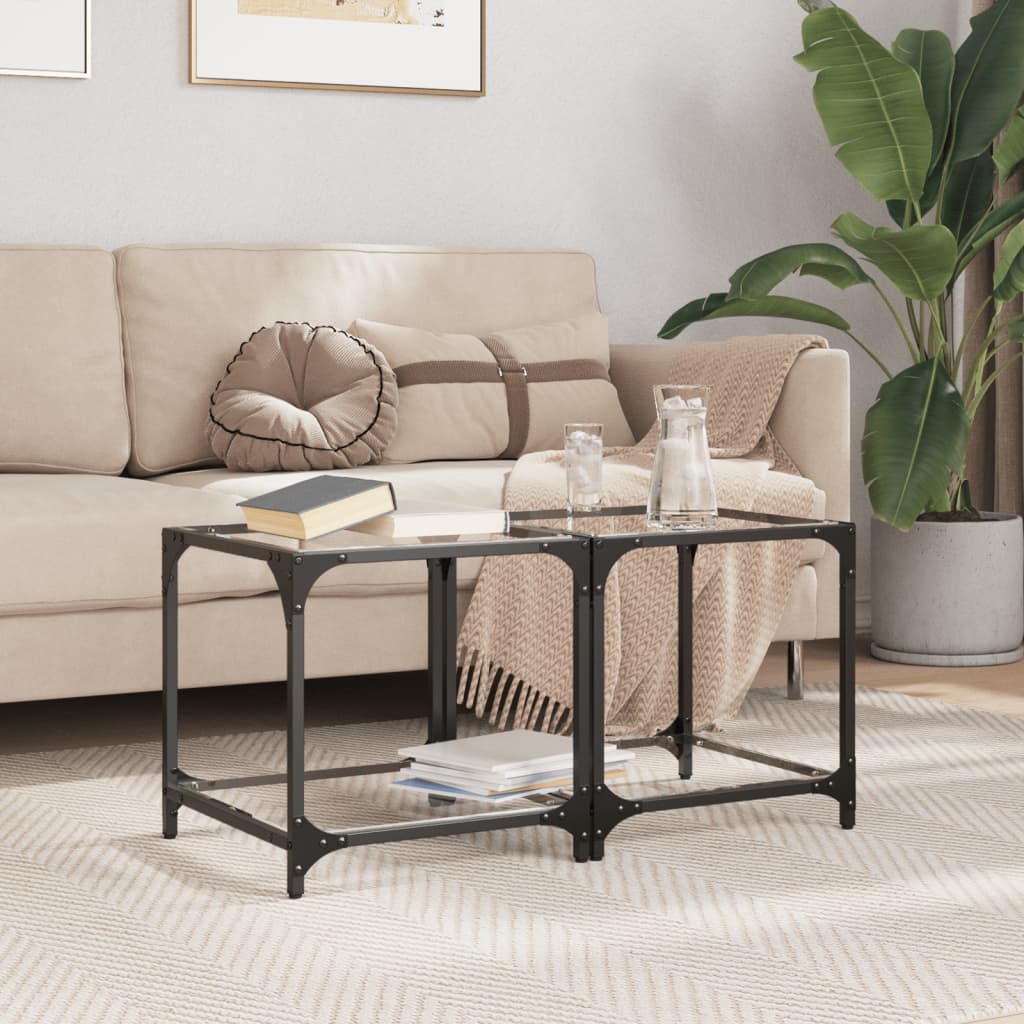 Coffee Tables with Glass Top 2 pcs Transparent 40 x 40 x 40 cm Steel