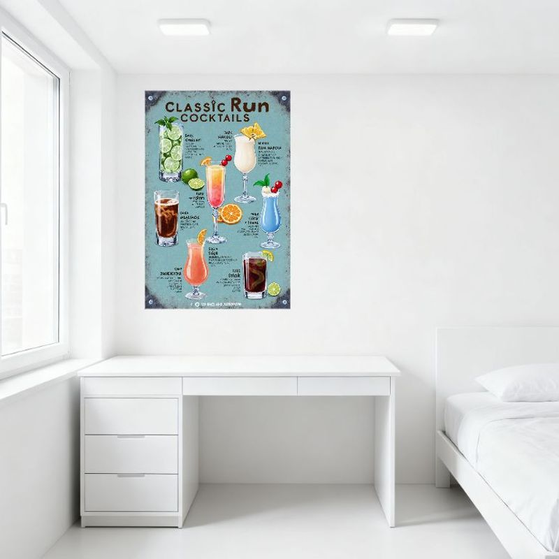 Classic Rum Cocktails Metal Tin Sign Vintage Bar Pub Wall Decor with 7 Cocktail Illustrations, Home Kitchen Art for Man Cave Res