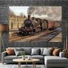 2D Nostalgic Steam Engine Backdrop Vintage Train Station Studio Photography Background