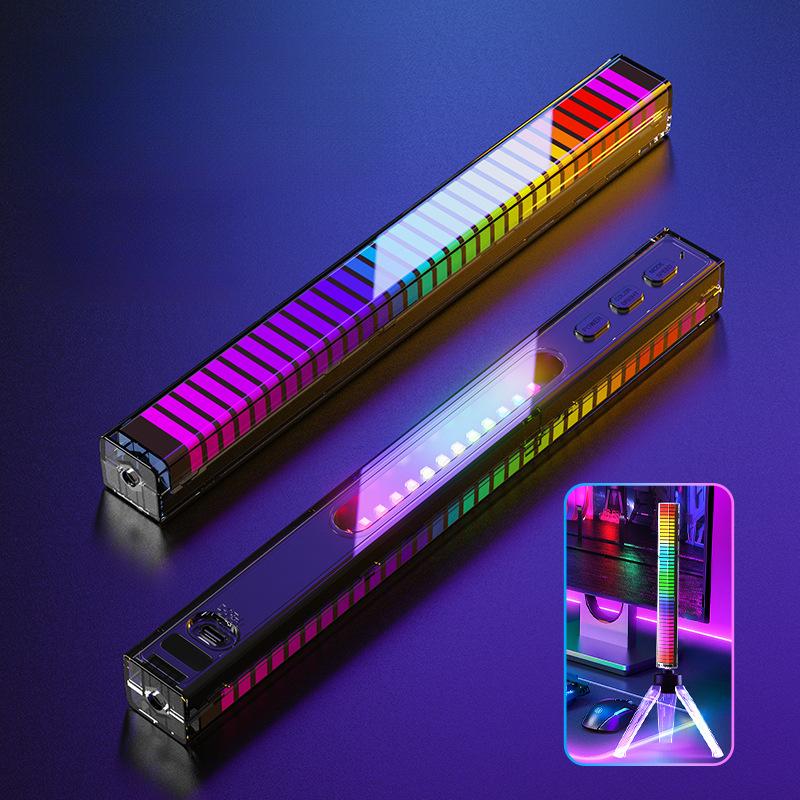 2PCS LED Sound-Controlled RGB Rhythm Light Strip - Rechargeable Music Sync Ambient Light, Suitable for Cars, TVs, and Gaming